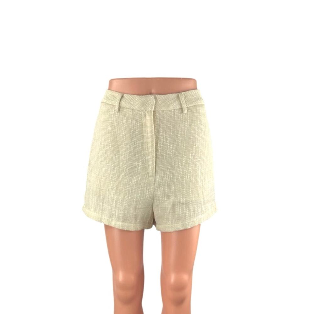 Commense Women's Cream High Waisted Beach Summer Straight Mini Shorts Size S